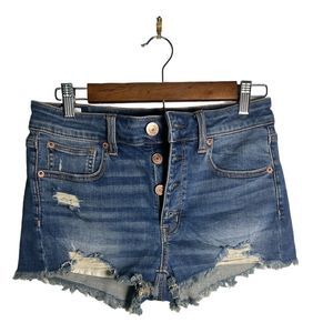 American Eagle high waisted shortie button down jean shorts          